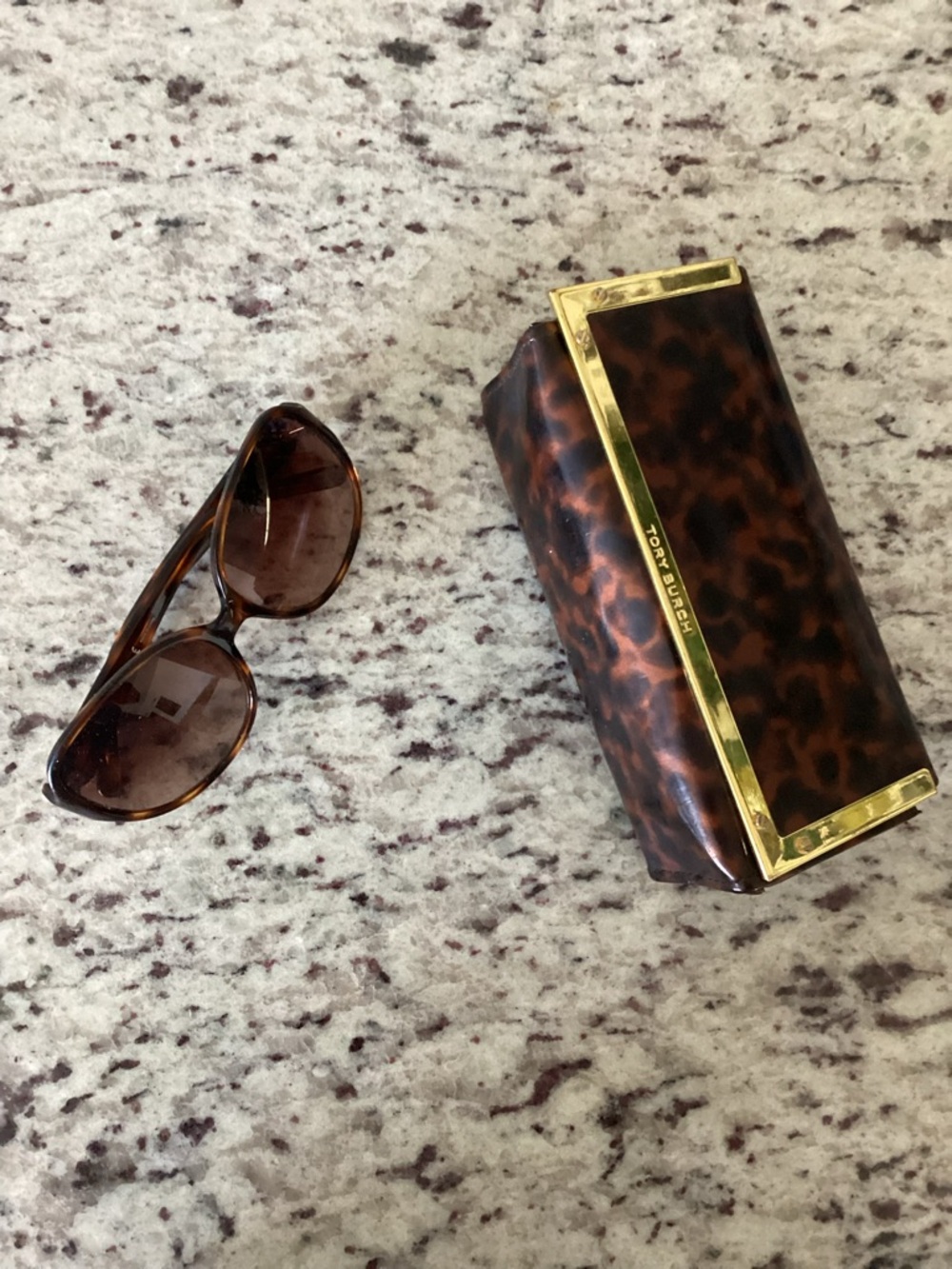 Tory Burch Tortoiseshell Sunglasses with Gold-Trim Case